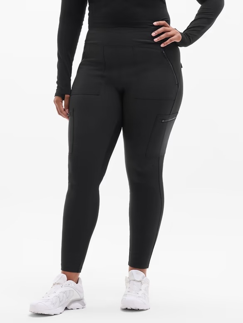 Athleta Headlands Hybrid High Rise Cargo Leggings Pants Black Size 12